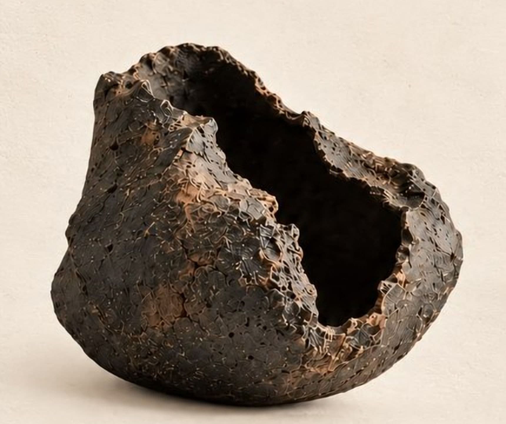 Hollow Form — Scorched terracotta, open form