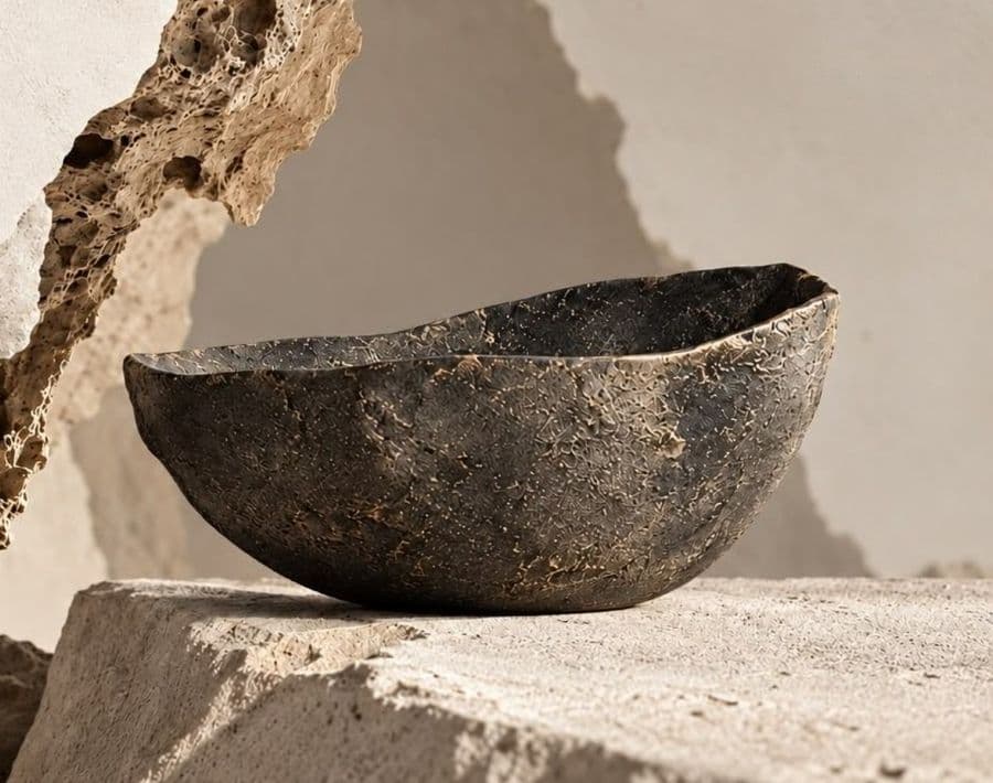 Low Tide — wide terracotta bowl on a stone ledge