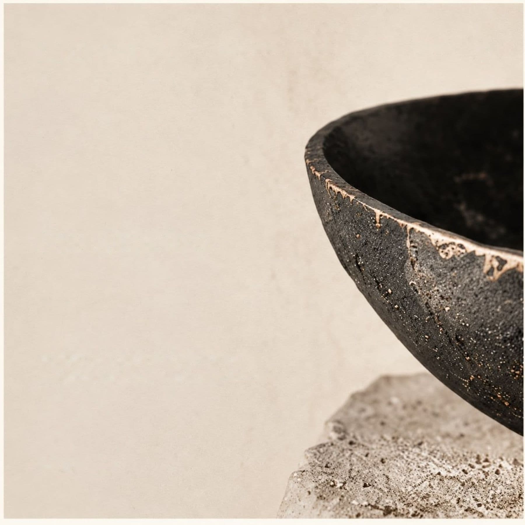 Night Bowl — Black-fired bowl, pale rim